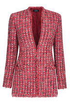 Red Tweed Hip-Length Jacket with Fringe Edges - Evelyn
