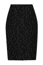 Pencil-Line Skirt in Black Tweed with Tiny White Dots - Penny