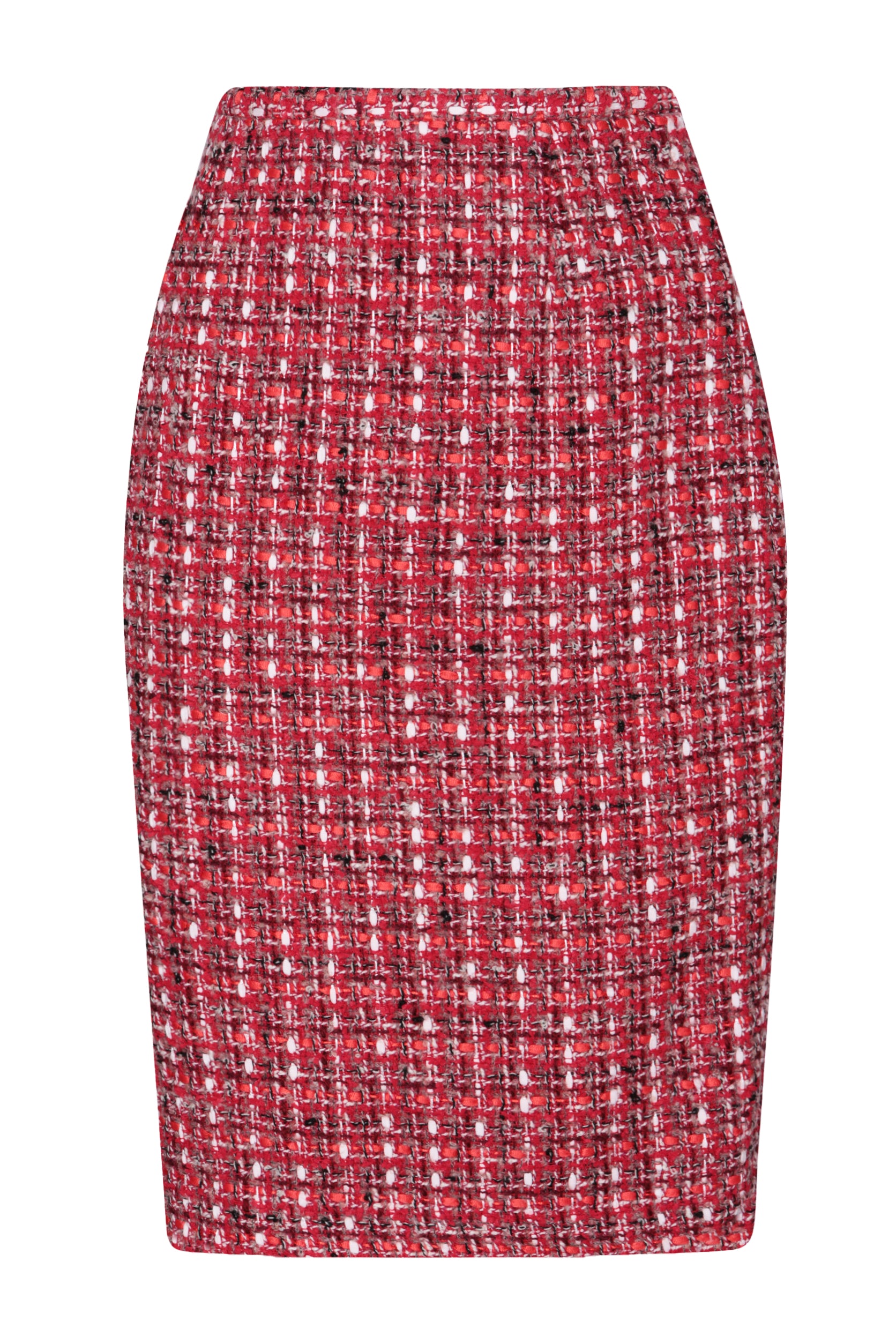 Red/Taupe/White Tweed Pencil-Line Skirt - Penny