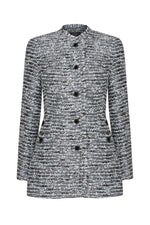 Fitted Hip-length Tweed Jacket in Blue/Grey - Sabela