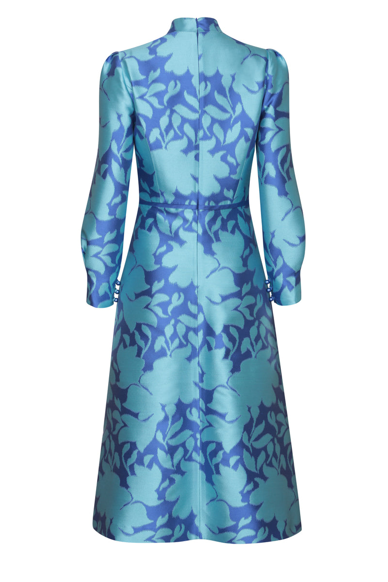 Turquoise/Royal Floral Silk Sateen Dress - Sophie