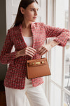 Red Tweed Hip-Length Jacket with Fringe Edges - Evelyn