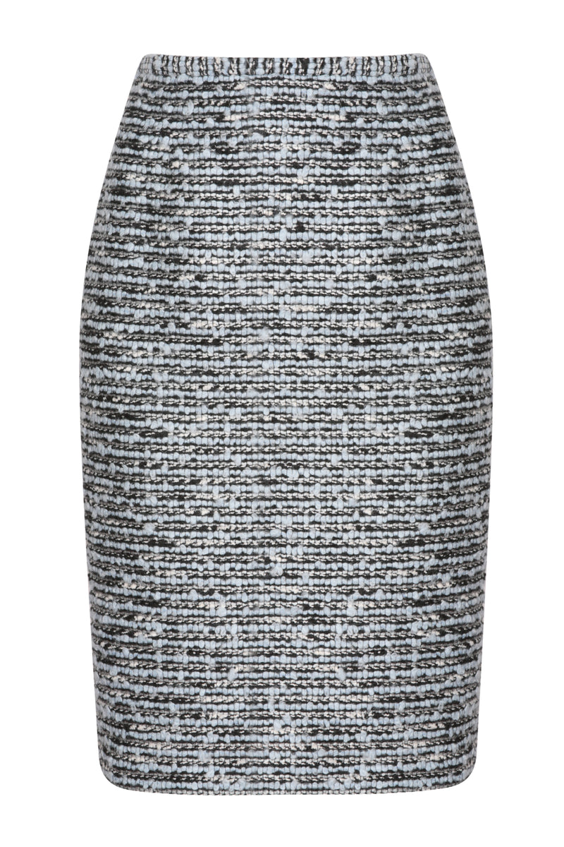 Pencil Tweed Skirt in Blue/Grey Tweed - Penny