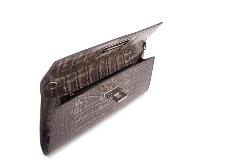 Fonteyn Clutch Orinoco 'Croc' Print Calf Leather Handbag - Aviator