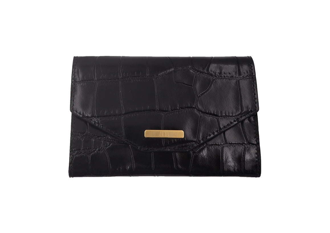 Purse Wallet Orinoco &#39;Croc&#39; Print Calf Leather - Black