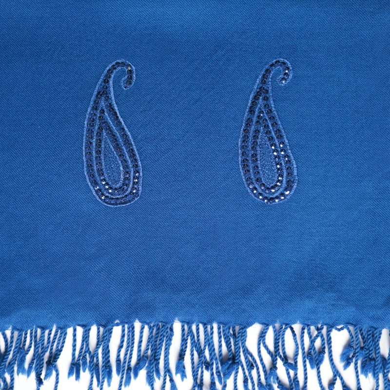 Wool Stole with Sequins in Blue