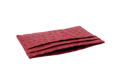 Card Holder 'Croc' Print Leather - Red