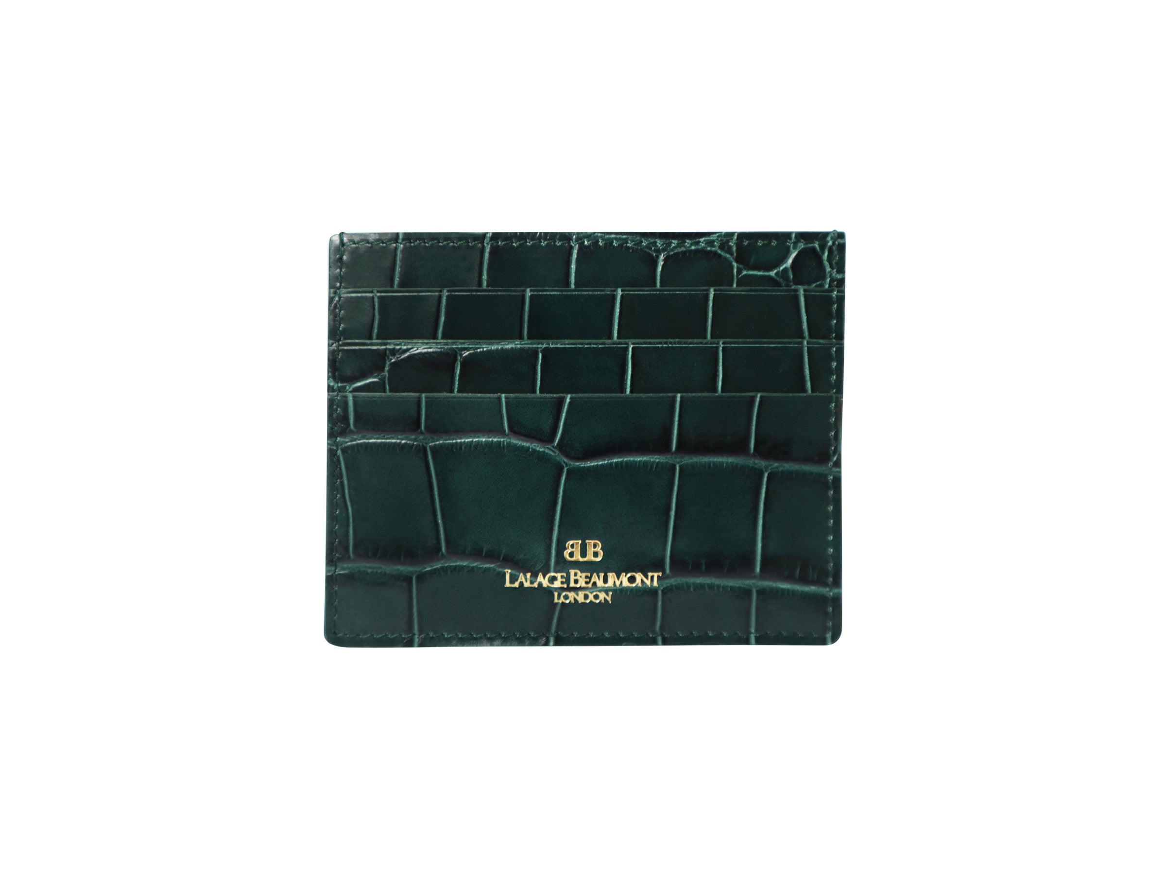 Single Card Holder Orinoco &#39;Croc&#39; Print Calf Leather - Dark Green