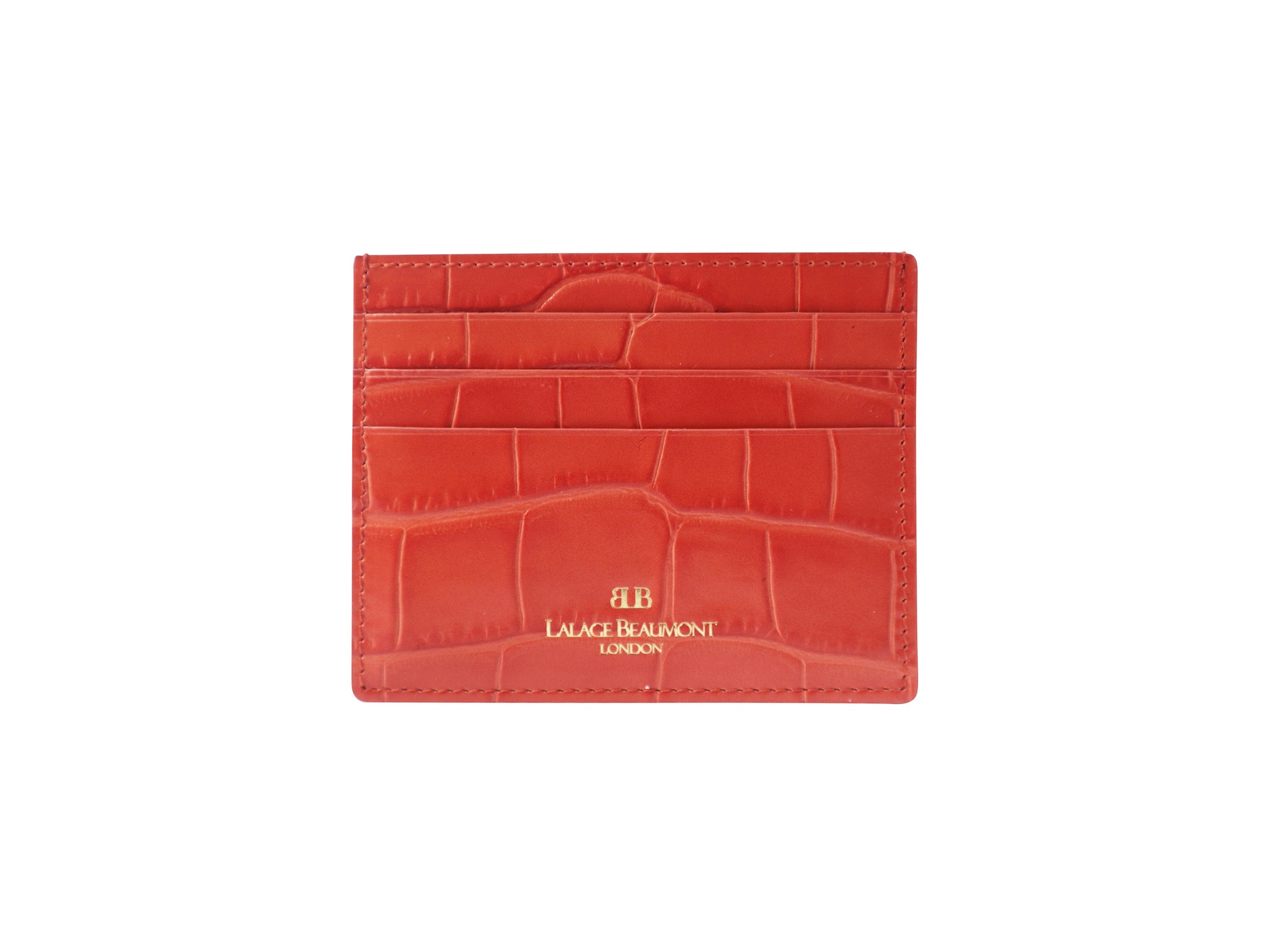 Single Card Holder Orinoco 'Croc' Print Calf Leather - Orange