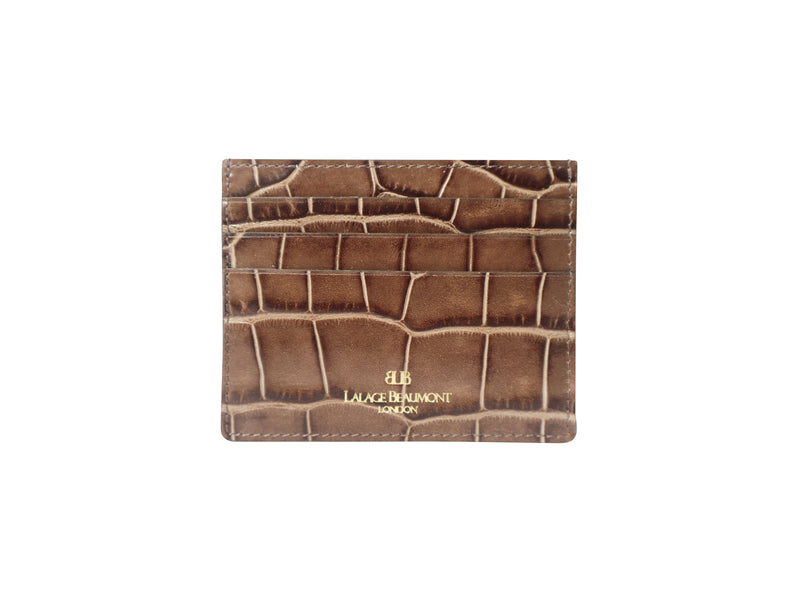 Single Card Holder Orinoco 'Croc' Print Calf Leather - Taupe