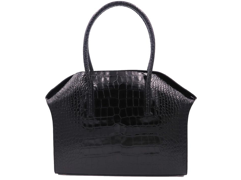 Carmen - Large Tote Handbag in Orinoco &#39;Croc&#39; Print Calf Leather - Black