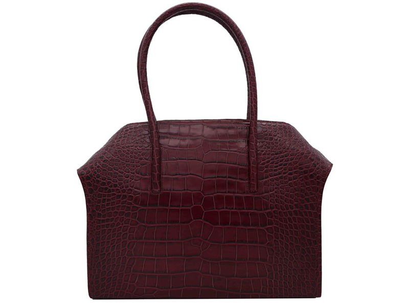 Carmen - Large Tote Handbag in Orinoco &#39;Croc&#39; Print Calf Leather - Wine