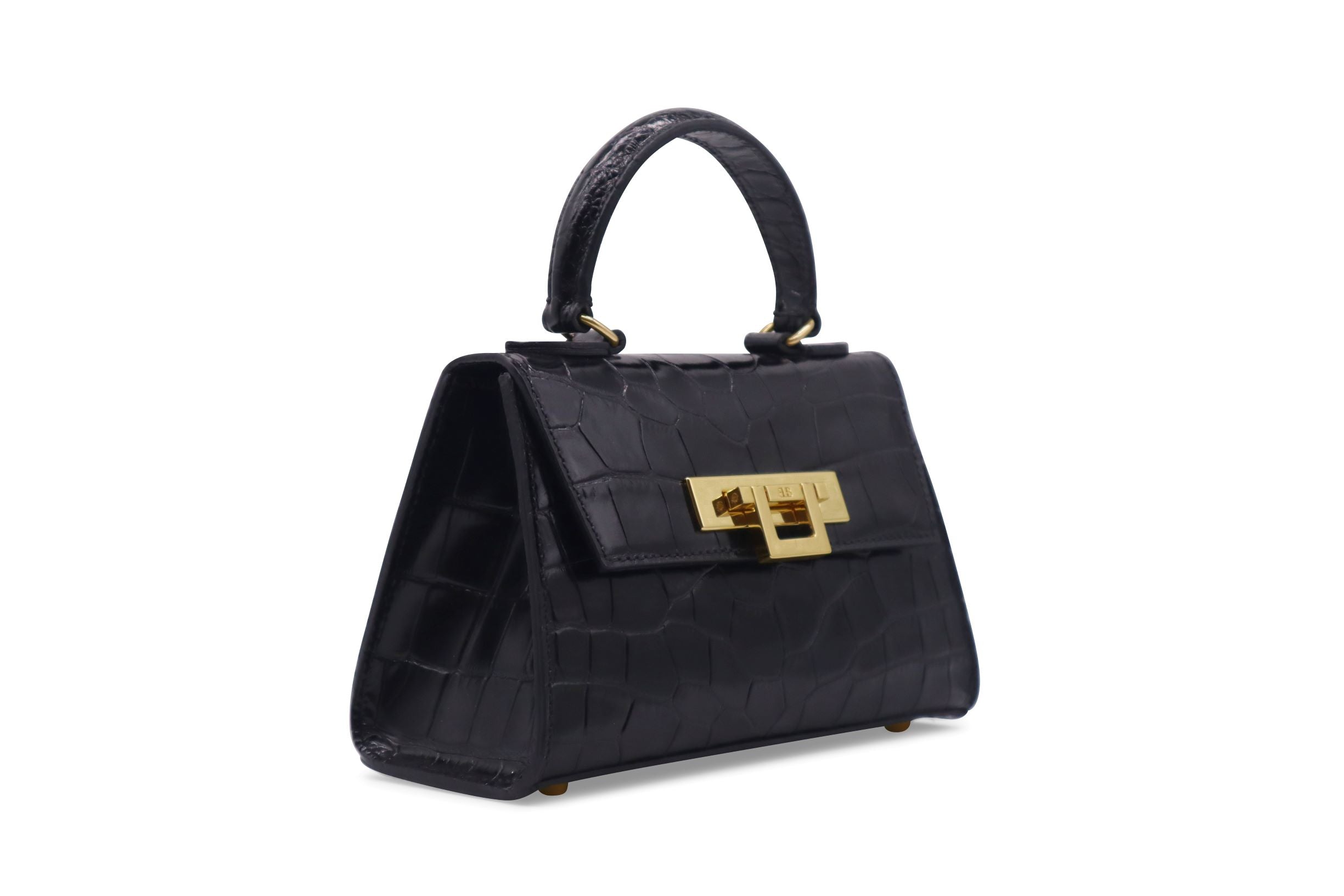 Fonteyn Mignon Orinoco &#39;Croc&#39; Print Calf Leather Handbag - Black