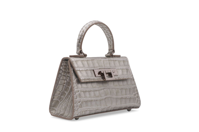 Fonteyn Mignon Orinoco 'Croc' Print Calf Leather Handbag - Silver