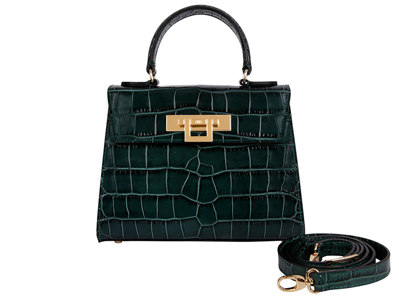 Fonteyn Midi Orinoco &#39;Croc&#39; Print Calf Leather Handbag - Dark Green