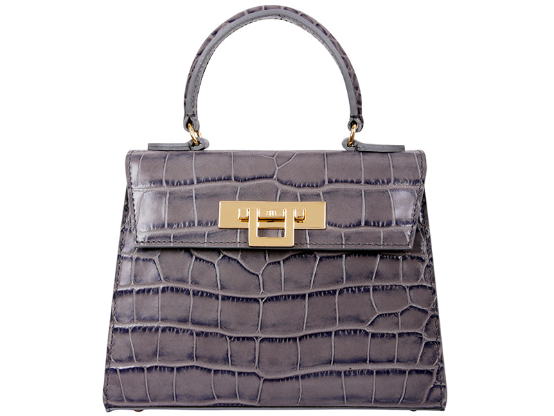 Fonteyn Midi Orinoco 'Croc' Print Calf Leather Handbag - Light Grey