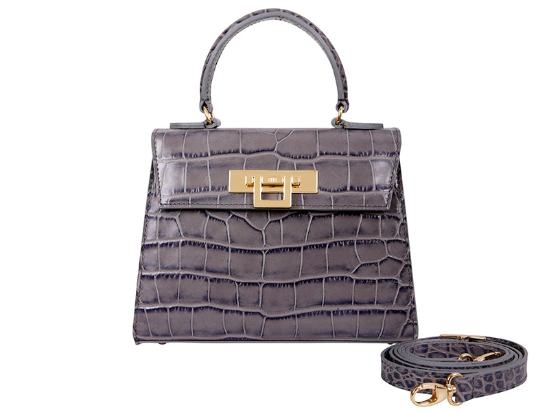 Fonteyn Midi Orinoco 'Croc' Print Calf Leather Handbag - Light Grey