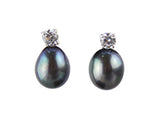 Tear drop Pearl Stud Earrings with Crystal - Small