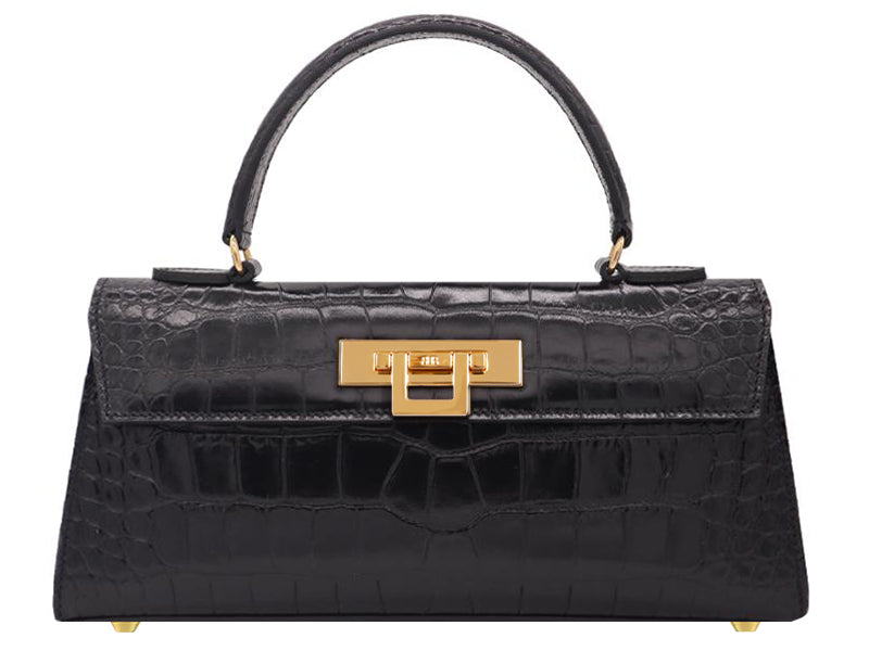Fonteyn East West Orinoco &#39;Croc&#39; Print Calf Leather Handbag - Black