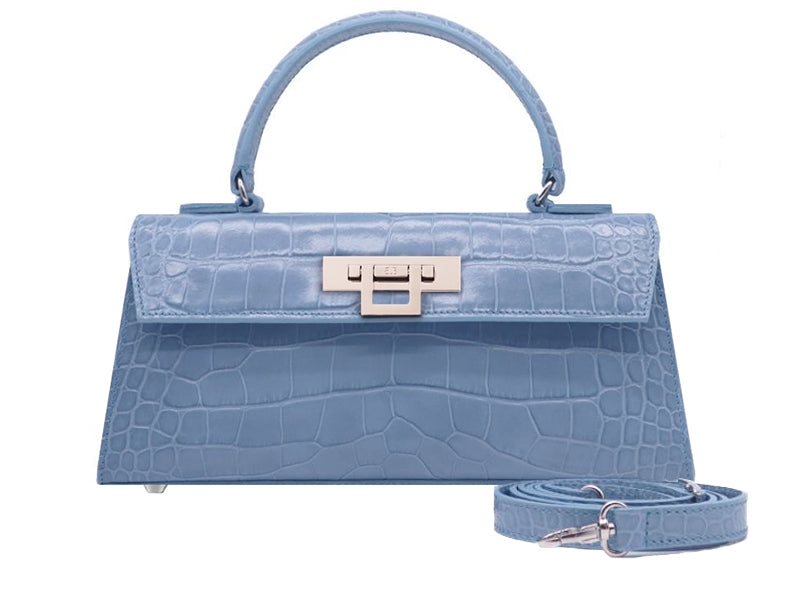 Fonteyn East West Orinoco 'Croc' Print Calf Leather Handbag - Bluebell/Silver