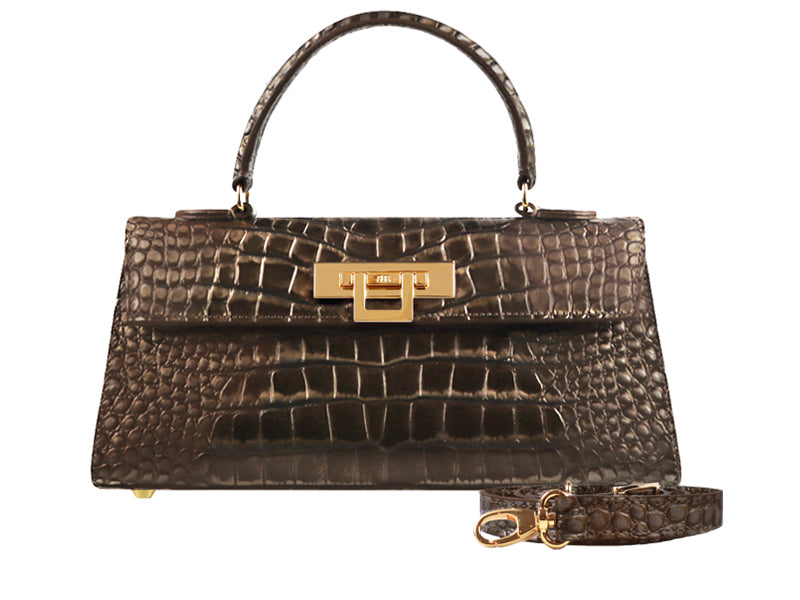 Fonteyn East West Orinoco &#39;Croc&#39; Print Calf Leather Handbag - Bronze