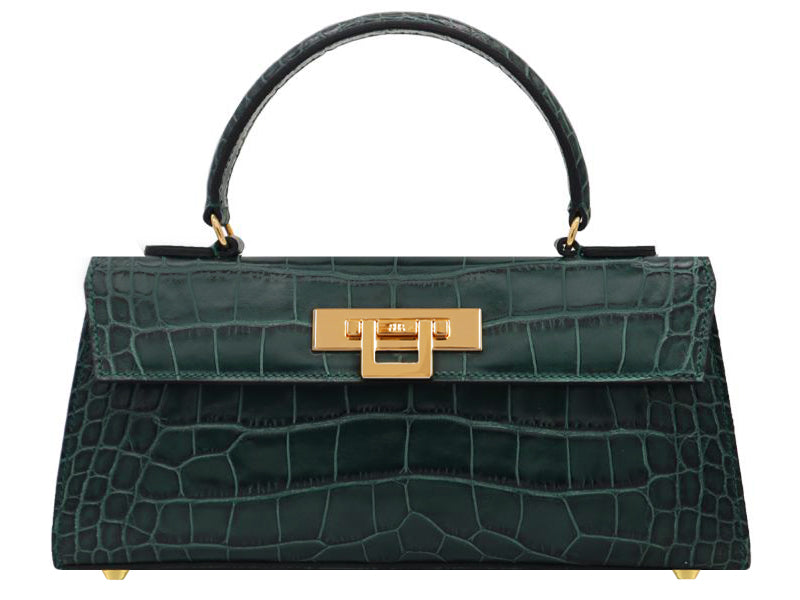 Fonteyn East West Orinoco &#39;Croc&#39; Print Calf Leather Handbag - Dark Green