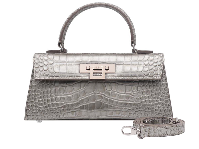 Fonteyn East West Orinoco &#39;Croc&#39; Print Calf Leather Handbag - Silver