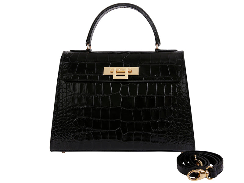 Fonteyn Large Orinoco 'Croc' Print Calf Leather Handbag - Black