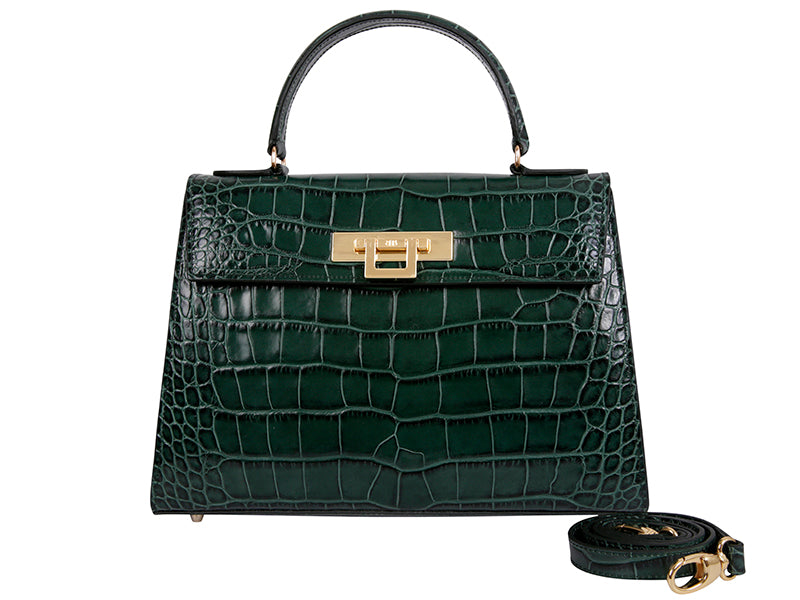 Fonteyn Large Orinoco &#39;Croc&#39; Print Calf Leather Handbag - Dark Green