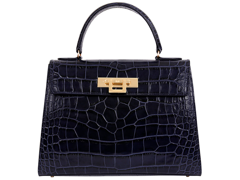 Fonteyn Large 'Croc' Print Handbag Navy | Lalage Beaumont