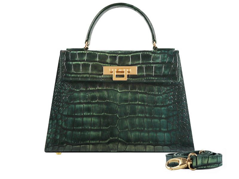 Fonteyn Large Orinoco &#39;Croc&#39; Print Calf Leather Handbag - Metallic Green