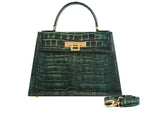 Fonteyn Large Orinoco 'Croc' Print Calf Leather Handbag - Metallic Green