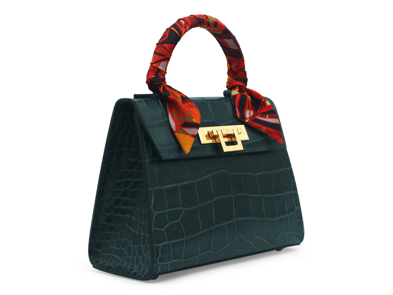 Fonteyn Midi Orinoco &#39;Croc&#39; Print Calf Leather Handbag - Dark Green