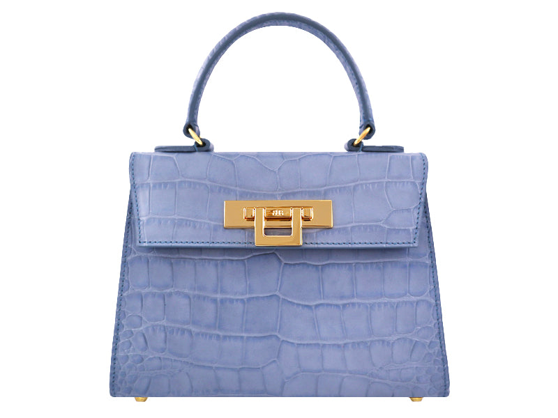 Fonteyn Midi Orinoco 'Croc' Print Calf Leather Handbag - Bluebell/Gold ...