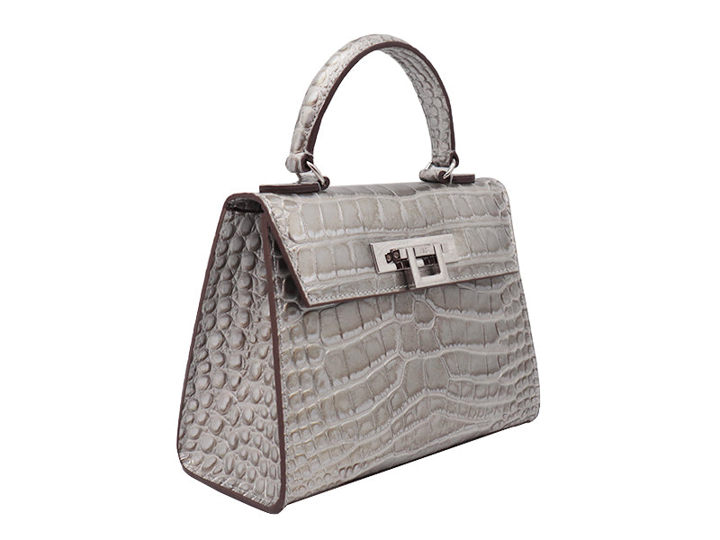 Fonteyn Midi Orinoco 'Croc' Print Calf Leather Handbag - Silver