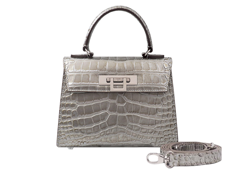 Fonteyn Midi Orinoco &#39;Croc&#39; Print Calf Leather Handbag - Silver