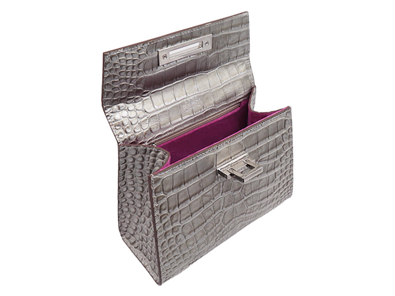 Fonteyn Midi Orinoco &#39;Croc&#39; Print Calf Leather Handbag - Silver