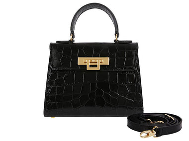 Fonteyn Midi Orinoco 'Croc' Print Calf Leather Handbag - Black
