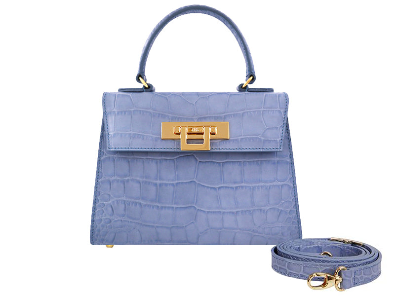 Fonteyn Midi Orinoco &#39;Croc&#39; Print Calf Leather Handbag - Bluebell/Gold