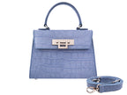 Fonteyn Midi Orinoco 'Croc' Print Calf Leather Handbag - Bluebell/Silver