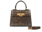 Fonteyn Midi Orinoco 'Croc' Print Calf Leather Handbag - Bronze