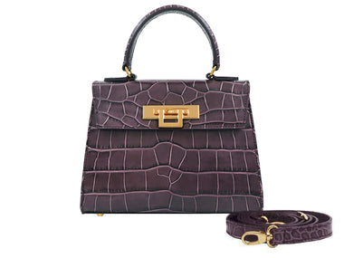 Fonteyn Midi Orinoco 'Croc' Print Calf Leather Handbag - Plum