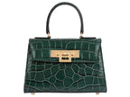 Fonteyn Mignon Orinoco 'Croc' Print Calf Leather Handbag - Dark Green