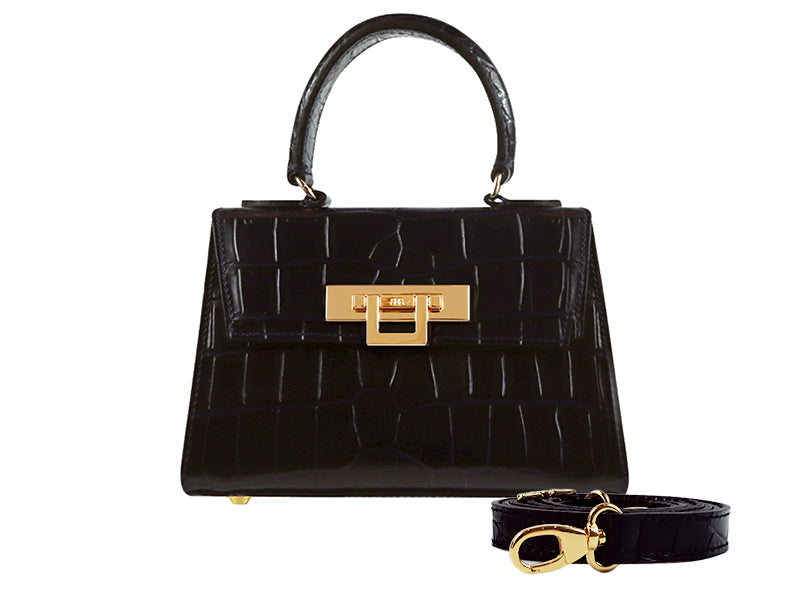 Fonteyn Mignon Orinoco &#39;Croc&#39; Print Calf Leather Handbag - Black
