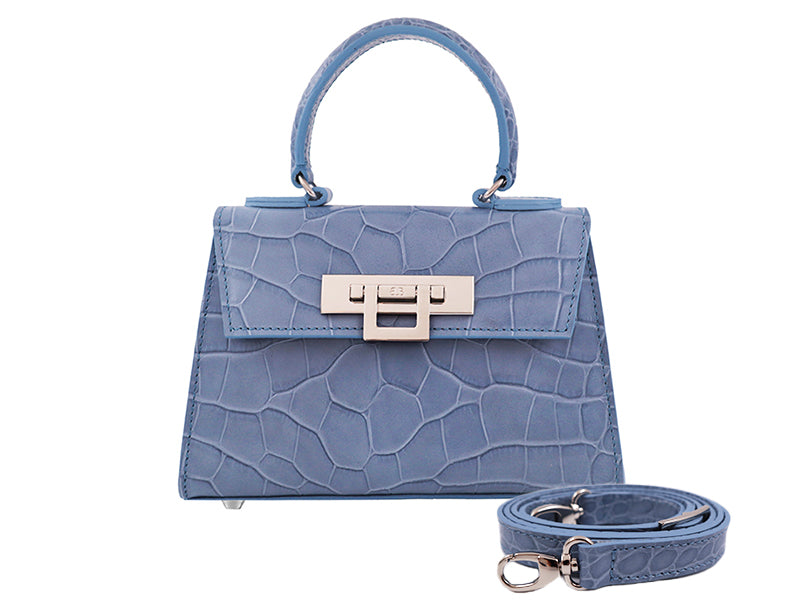 Fonteyn Mignon Orinoco &#39;Croc&#39; Print Calf Leather Handbag - Bluebell/Silver