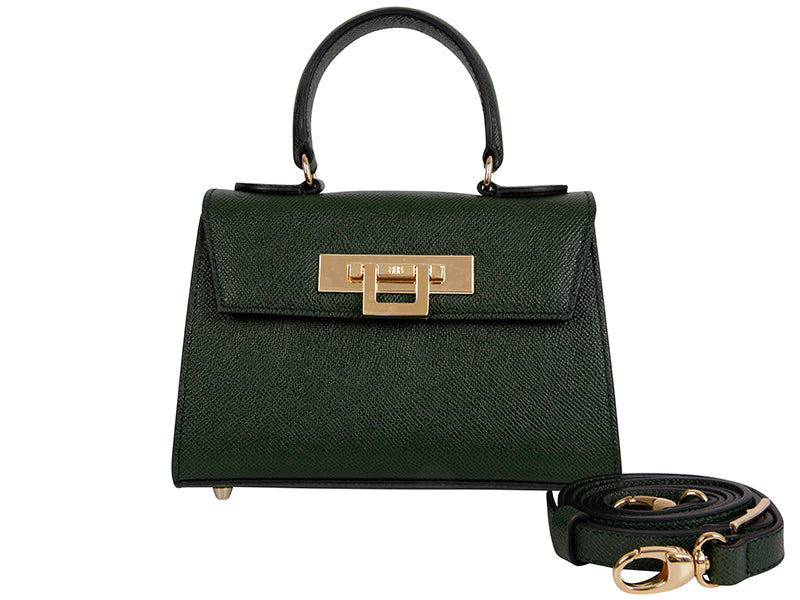 Fonteyn Mignon Dolomite Pebble Print Calf Leather Handbag - Dark Green