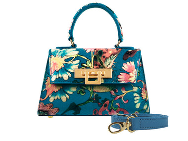 Limited Edition Fonteyn Mignon - Snakeskin Floral Print Leather Handbag - Blue
