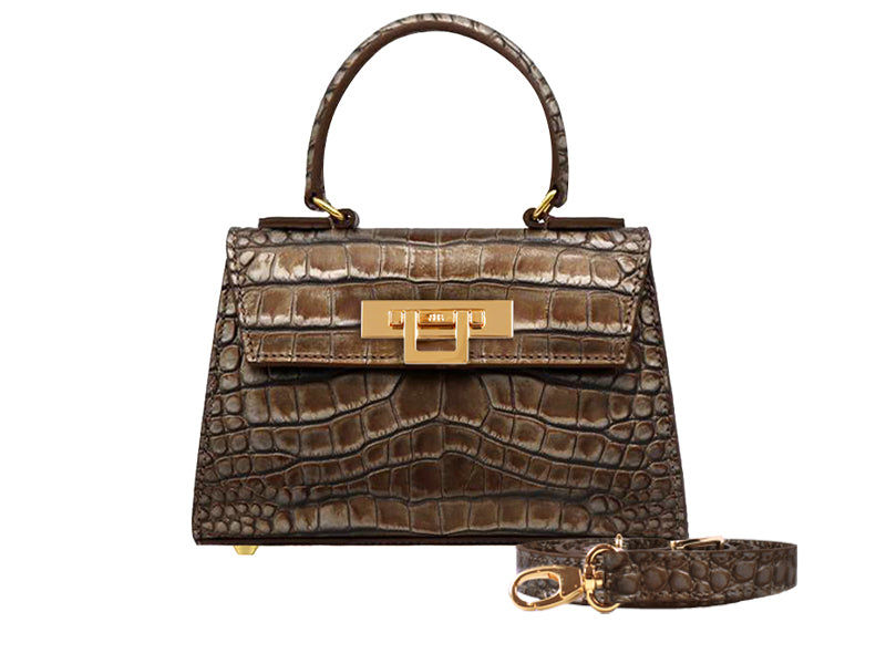 Fonteyn Mignon Orinoco &#39;Croc&#39; Print Calf Leather Handbag - Bronze