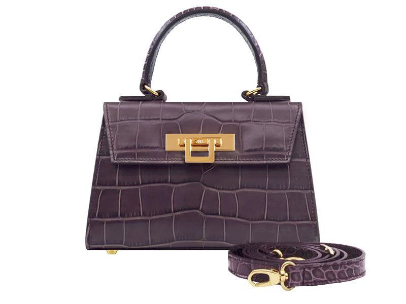 Fonteyn Mignon Orinoco 'Croc' Print Calf Leather Handbag - Plum