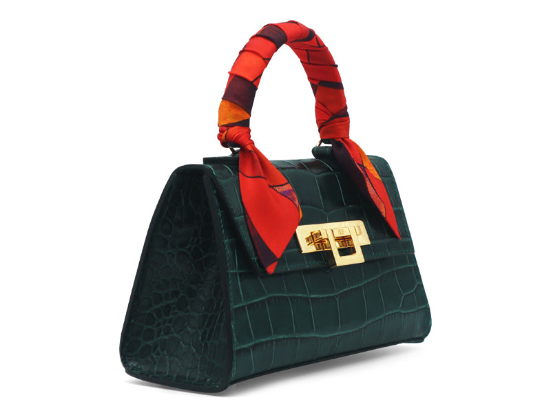 Fonteyn Mignon Orinoco &#39;Croc&#39; Print Calf Leather Handbag - Dark Green